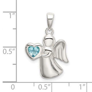 925 Sterling Silver Angel with Light Blue Cubic Zirconia Heart Pendant