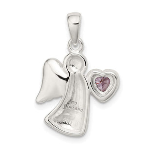 925 Sterling Silver Angel with Light Purple Cubic Zirconia Heart Pendant