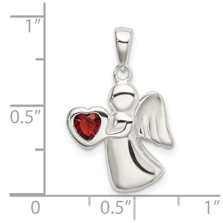 925 Sterling Silver Angel with Dark Red Cubic Zirconia Heart Pendant