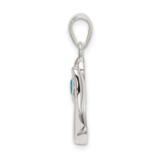 925 Sterling Silver Angel with Blue Cubic Zirconia Heart Pendant