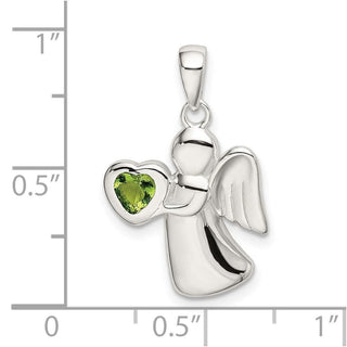 925 Sterling Silver Angel with Light Green Cubic Zirconia Heart Pendant