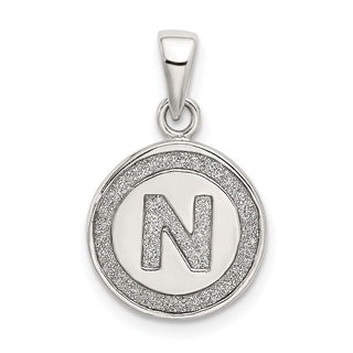 Sterling Silver Glitter Enamel Letter N Circle Pendant