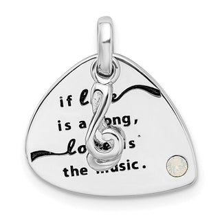 Sterling Silver Rhodium-plated Crystal Antiqued Guitar Pendant