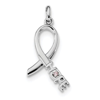 Sterling Silver Rhodium-Plated Pink CZ Hope Awareness Ribbon Charm