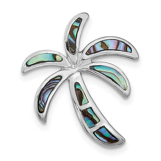 Sterling Silver Rhodium-Plated Simulated Abalone Palm Tree Pendant