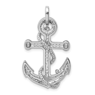 Sterling Silver Rhodium-Plated CZ Anchor Pendant QC9260