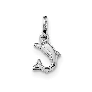 Sterling Silver Rhodium-plated Polished Jumping Dolphin Charm
