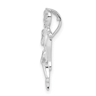 Sterling Silver Rhodium-Plated Synthetic Crystal Dolphins Slide
