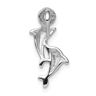 Sterling Silver Rhodium-Plated Synthetic Crystal Dolphins Slide