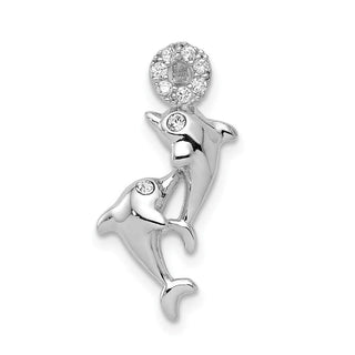 Sterling Silver Rhodium-Plated Synthetic Crystal Dolphins Slide