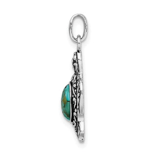 Sterling Silver Rhodium/Oxidized Simulated Turquoise Turtle Charm