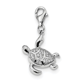 Sterling Silver Rhodium-Plated CZ Sea Turtle with Lobster Clasp Charm