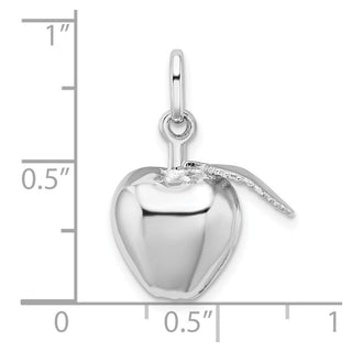 Rhodium-Plated Sterling Silver Polished Puffed Apple w/Leaf Charm
