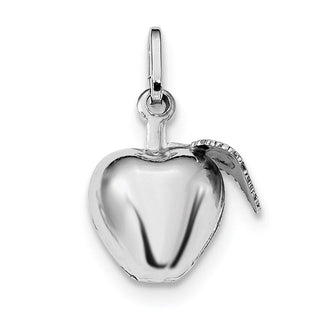 Rhodium-Plated Sterling Silver Polished Puffed Apple w/Leaf Charm