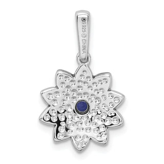 Sterling Silver Synthetic Sapphire And Enamel Flower Pendant