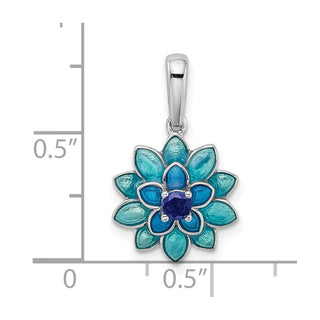 Sterling Silver Synthetic Sapphire And Enamel Flower Pendant