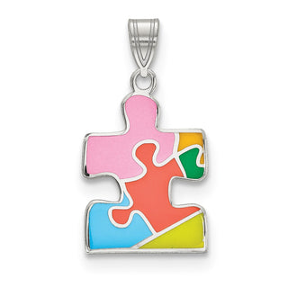 Sterling Silver Rhodium-plated Enameled Autism Puzzle Piece Pendant