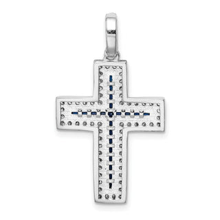 Sterling Silver Rhodium-plated CZ & Lab Created Blue Spinel Cross Pendant QC9386