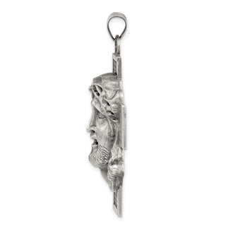 Sterling Silver Hollow Satin Antiqued Jesus Cross Medal Pendant