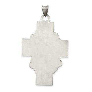 Sterling Silver Hollow Satin Antiqued Jesus Cross Medal Pendant