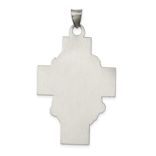 Sterling Silver Hollow Satin Antiqued Jesus Cross Medal Pendant