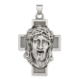 Sterling Silver Hollow Satin Antiqued Jesus Cross Medal Pendant