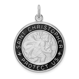 Sterling Silver Rhodium-plated Enamel St. Christopher Medal Pendant QC9416