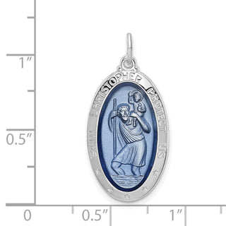 Sterling Silver Rhodium-plated Enamel St. Christopher Medal Pendant QC9417