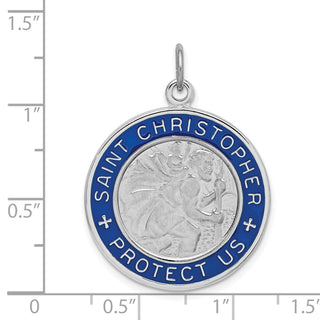 Sterling Silver Rhodium-plated Enamel St. Christopher Medal Pendant QC9418