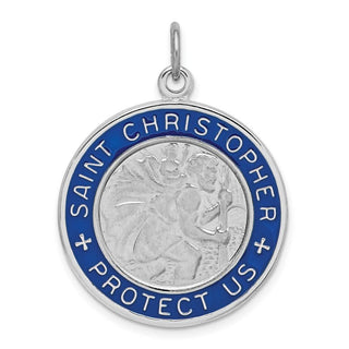 Sterling Silver Rhodium-plated Enamel St. Christopher Medal Pendant QC9418