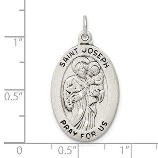 Sterling Silver St. Joseph Medal Pendant - 30.2 x 17.09mm, Antiqued & Engravable