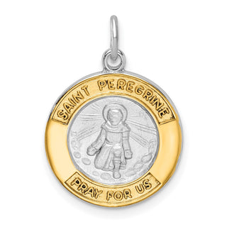 Sterling Silver Rhodium-plated & Gold-tone St Peregrine Medal Pendant
