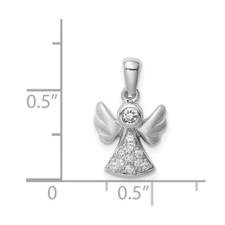 Sterling Silver Rhodium-plated CZ Satin Angel Pendant