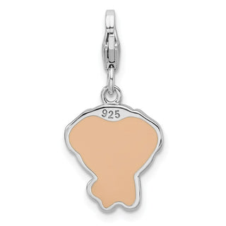 Sterling Silver Rhodium-plated Enameled Puppy w/Lobster Clasp Charm