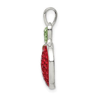 Sterling Silver Red Preciosa Crystal Apple w/Worm Pendant