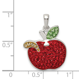 Sterling Silver Red Preciosa Crystal Apple w/Worm Pendant