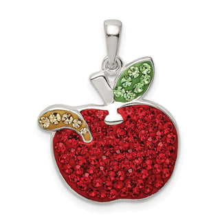 Sterling Silver Red Preciosa Crystal Apple w/Worm Pendant