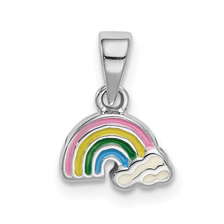Sterling Silver Rhodium-plated Childs Enameled Rainbow Pendant