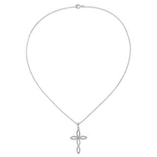 18" Diamond Fascination Diamond Mystique Sterling Silver Platinum-plated Diamond Cross 18 Inch Necklace