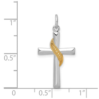 Sterling Silver Rhodium-plated & Gold Tone Cross Pendant QC9697