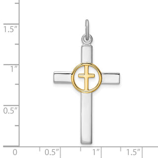 Sterling Silver Rhodium-plated & Gold Tone Cross Pendant QC9699