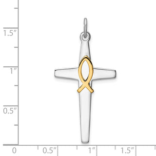 Sterling Silver Rhodium-plated & Gold Tone Cross Pendant QC9702