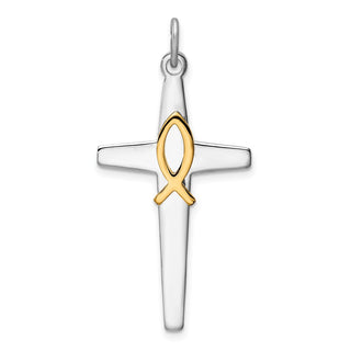 Sterling Silver Rhodium-plated & Gold Tone Cross Pendant QC9702