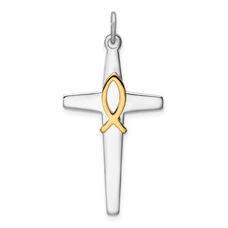 Sterling Silver Rhodium-plated & Gold Tone Cross Pendant QC9702