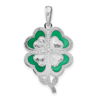 Sterling Silver Polished Enameled 4-Leaf Clover Pendant
