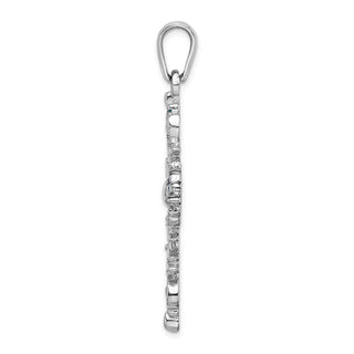 Sterling Silver Polished Enameled Fleur de Lis Cross Pendant
