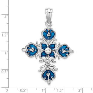Sterling Silver Polished Enameled Fleur de Lis Cross Pendant