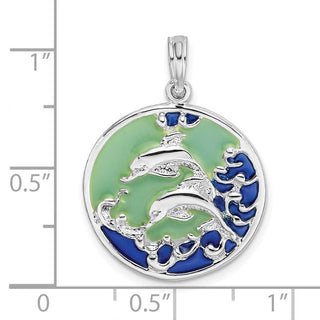 Sterling Silver Polished Enameled Dolphins Pendant