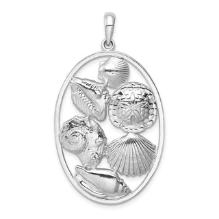 Sterling Silver Polished Shells Oval Pendant