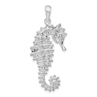 Sterling Silver Polished Textured 3D Seahorse Pendant